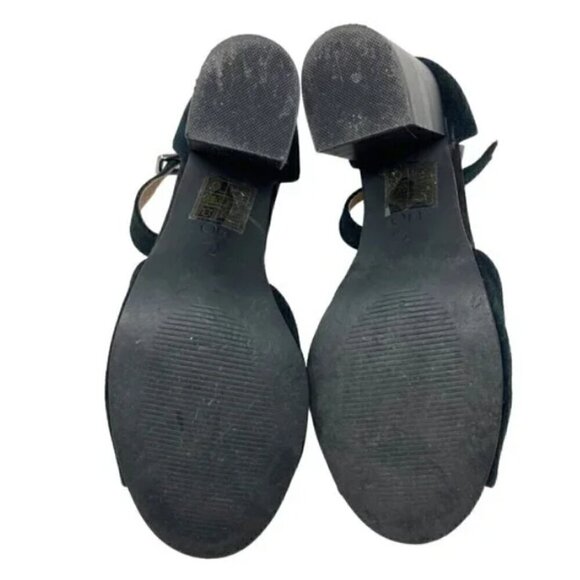 Urban Outfitters Black Suede Leather Ankle Strap Open Toe Block Heels - Size 7 - Picture 6 of 8